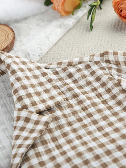 Gingham Ruffle-Trim Top and Pants Lounge Set by Trendsi