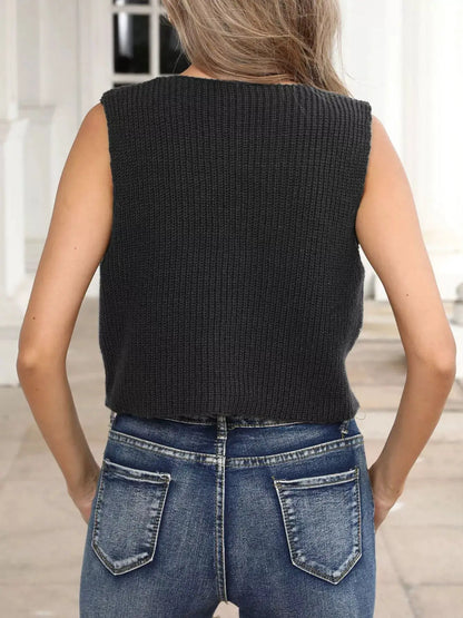 Tie-Front Sweater Tank by Trendsi