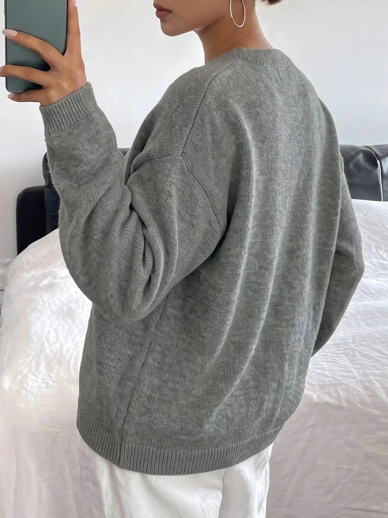 Star-Patterned Dropped Shoulder Sweater by Trendsi