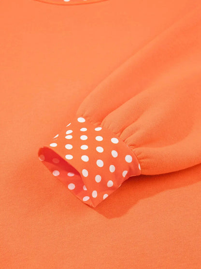 Polka Dot Trim Contrast Crew Neck Sweatshirt by Trendsi