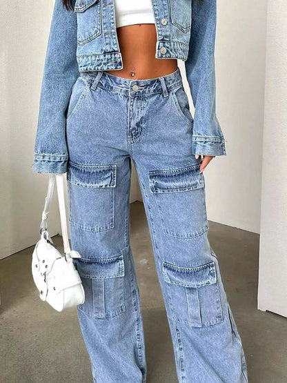 High-Waisted Wide-Leg Cargo Jeans by Trendsi