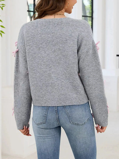 Bow Button Up Cardigan by Trendsi