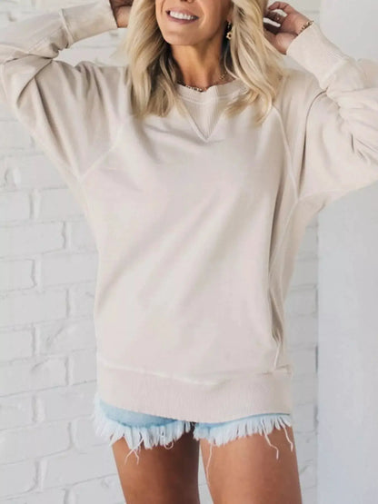 Crew Neck Raglan Sleeve Sweatshirt by Trendsi