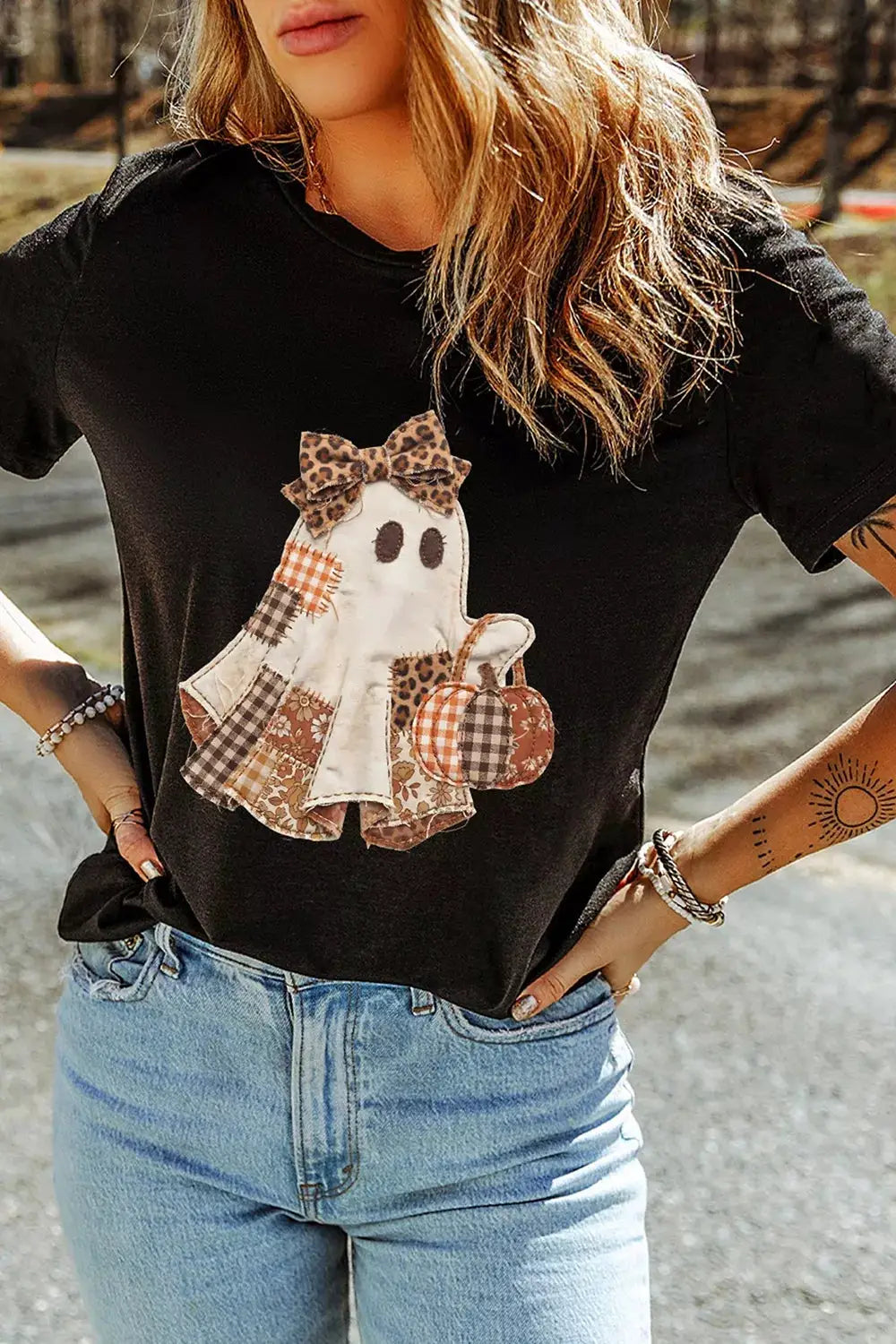 Full Size Halloween Ghost Applique Short Sleeve T-Shirt Plus Size by Trendsi