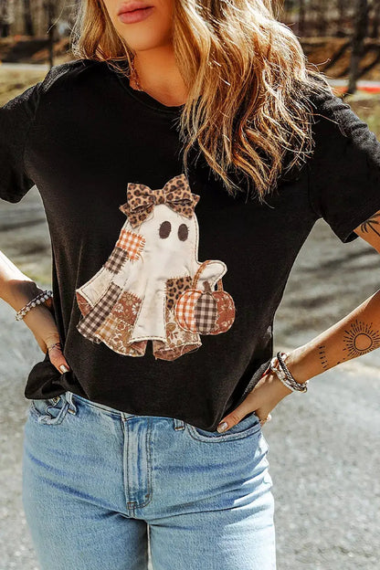 Full Size Halloween Ghost Applique Short Sleeve T-Shirt Plus Size by Trendsi