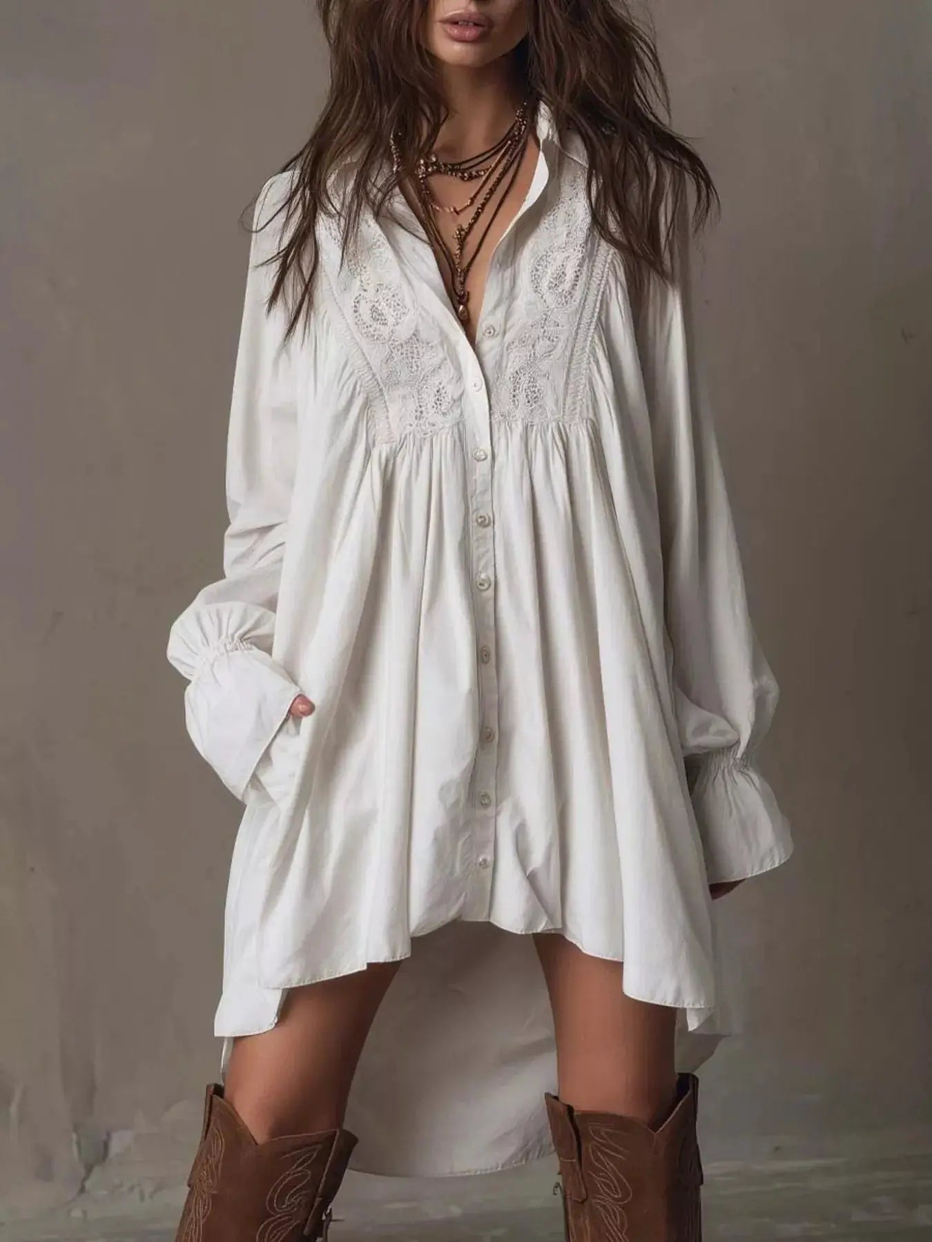 Embroidered High-Low Shirt Dress by Trendsi