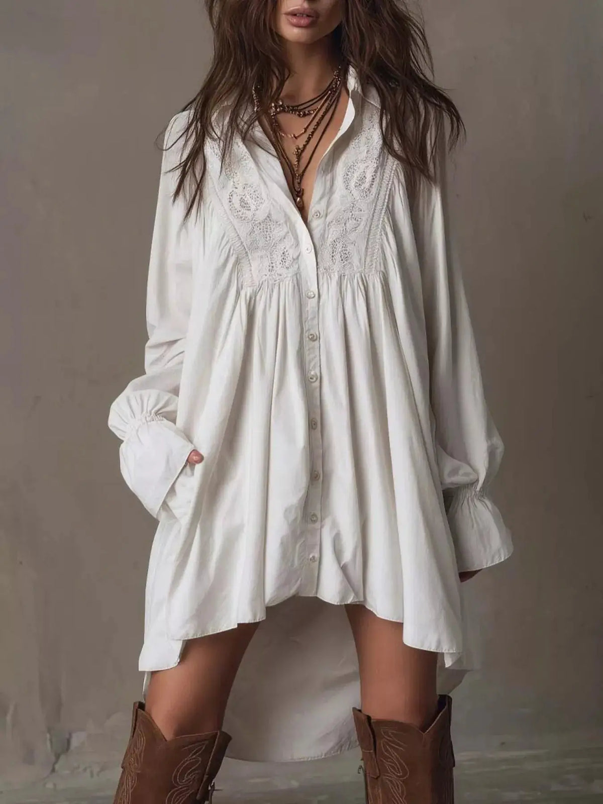 Embroidered High-Low Shirt Dress by Trendsi