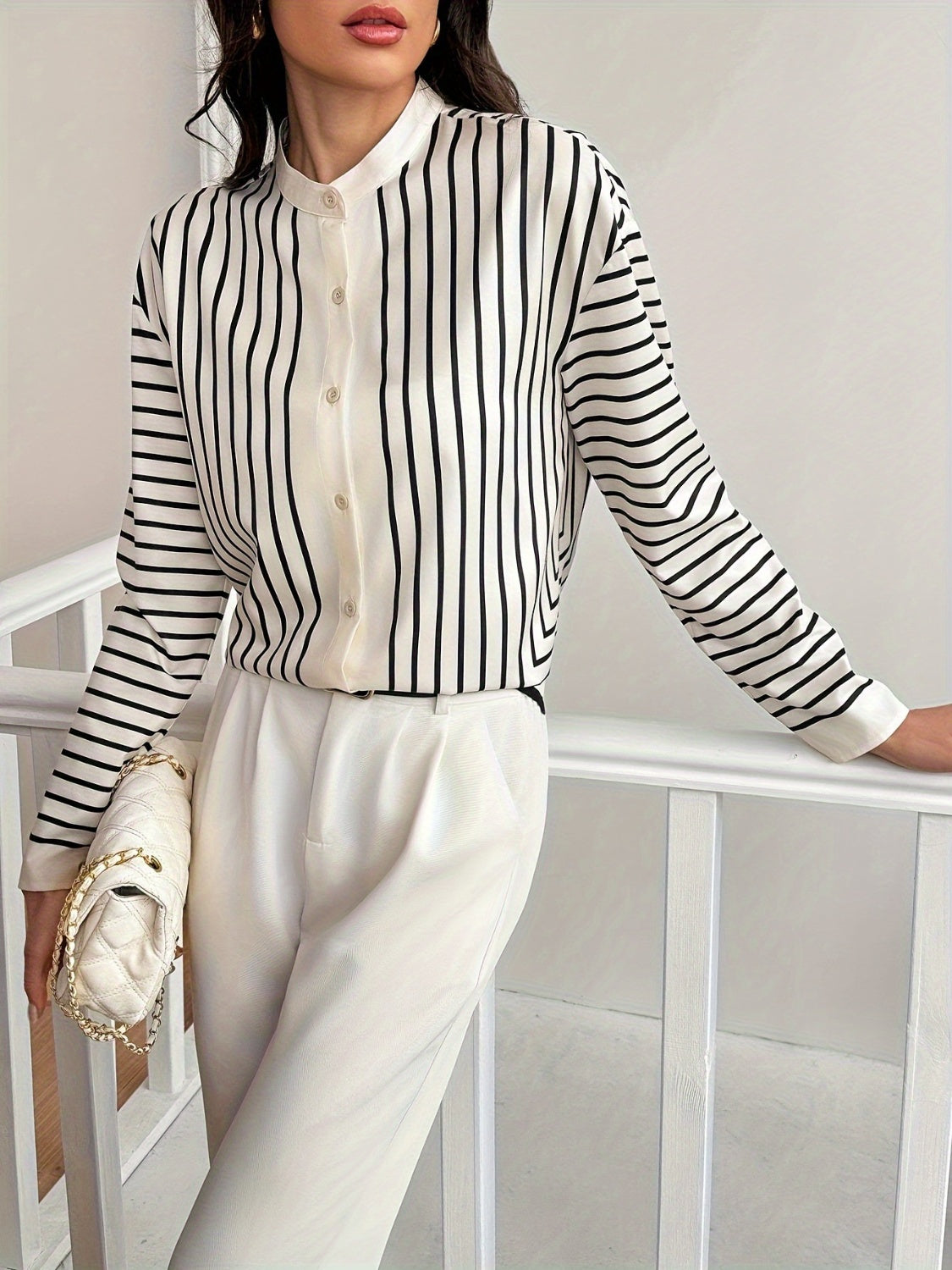 Striped Mock Neck Long Sleeve Shirt