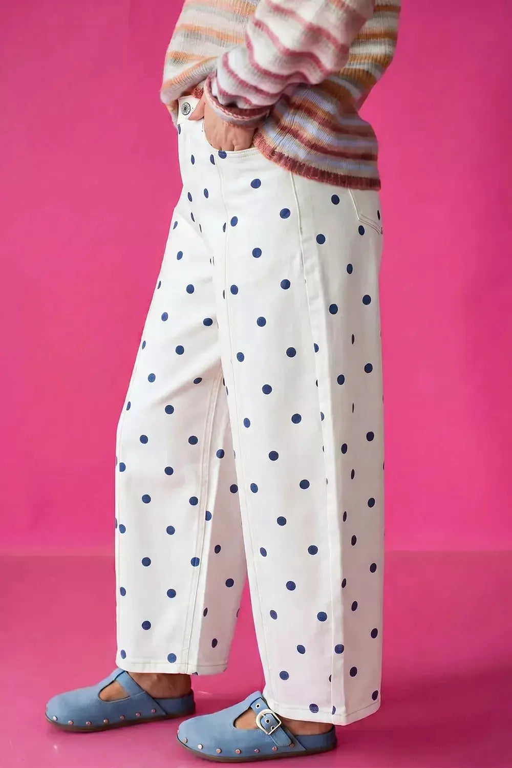 Polka Dot Wide-Leg Jeans by Trendsi