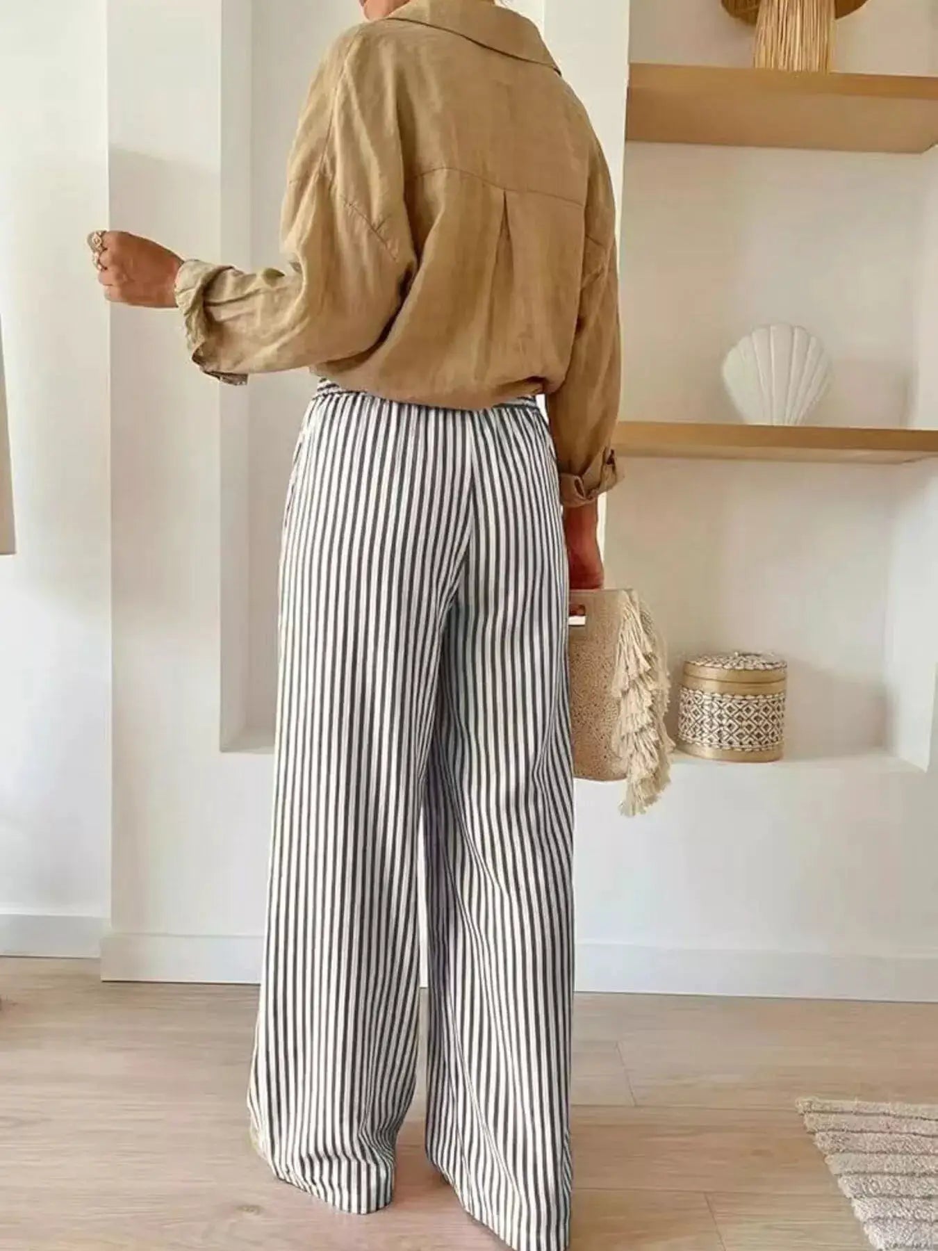Striped Wide-Leg Pants by Trendsi