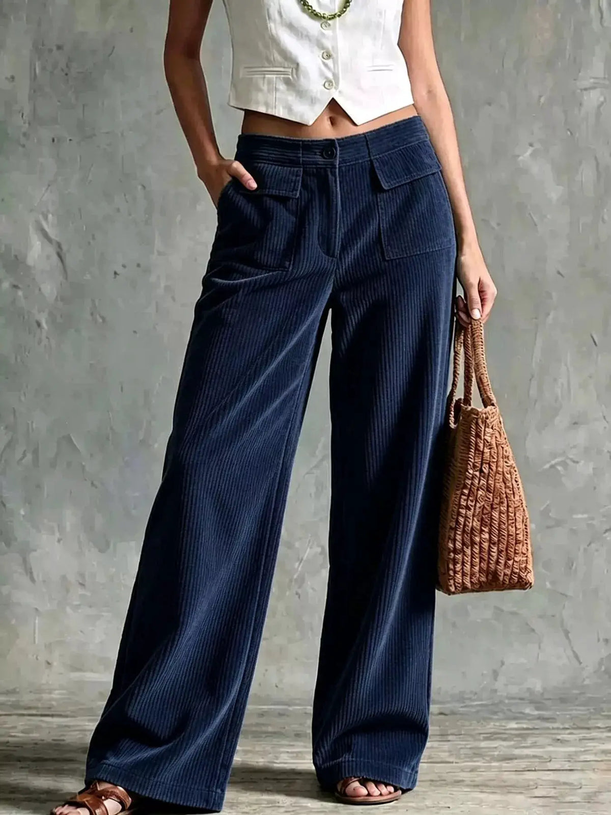 Full Size Wide-Leg Corduroy Pants Plus Size by Trendsi