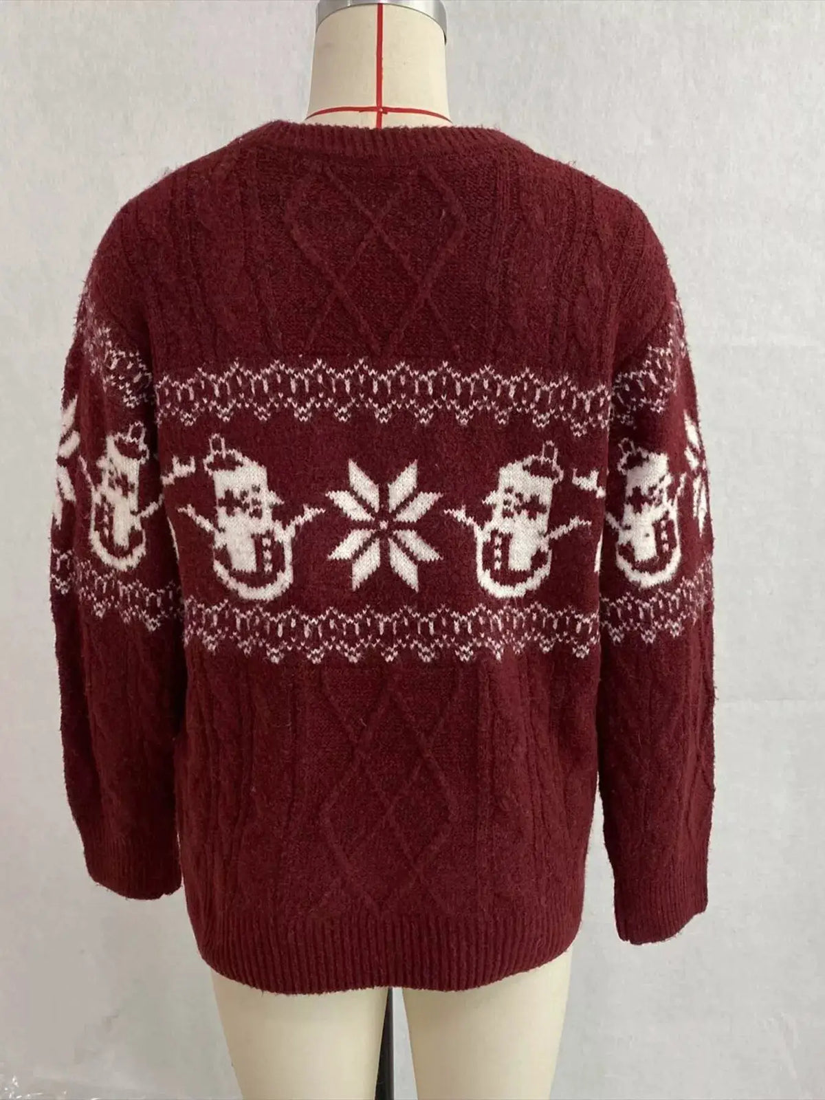 Christmas Snowman Pattern Cable Knit Sweater by Trendsi