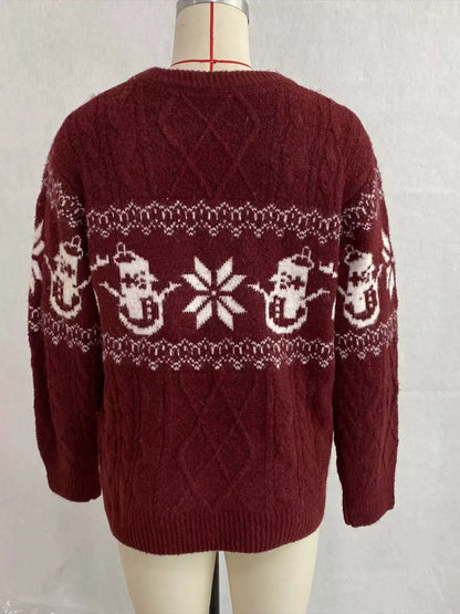 Christmas Snowman Pattern Cable Knit Sweater by Trendsi
