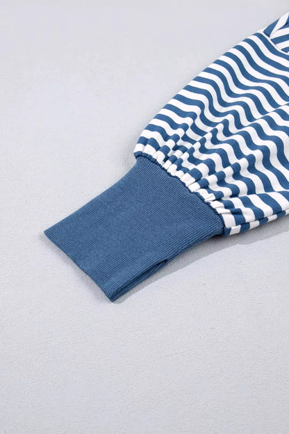 Stripe Color Block Trim Raw Seam Split Hem Loose Sweatshirt by Trendsi