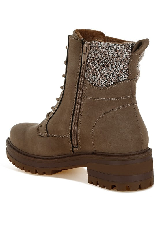 Mahisha Knitted Collar Zip-Up Hiker Boots