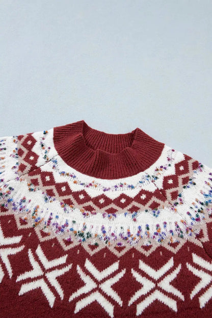 Christmas Theme Geometric Pattern Knit Round Neck Shift Sweater by Trendsi