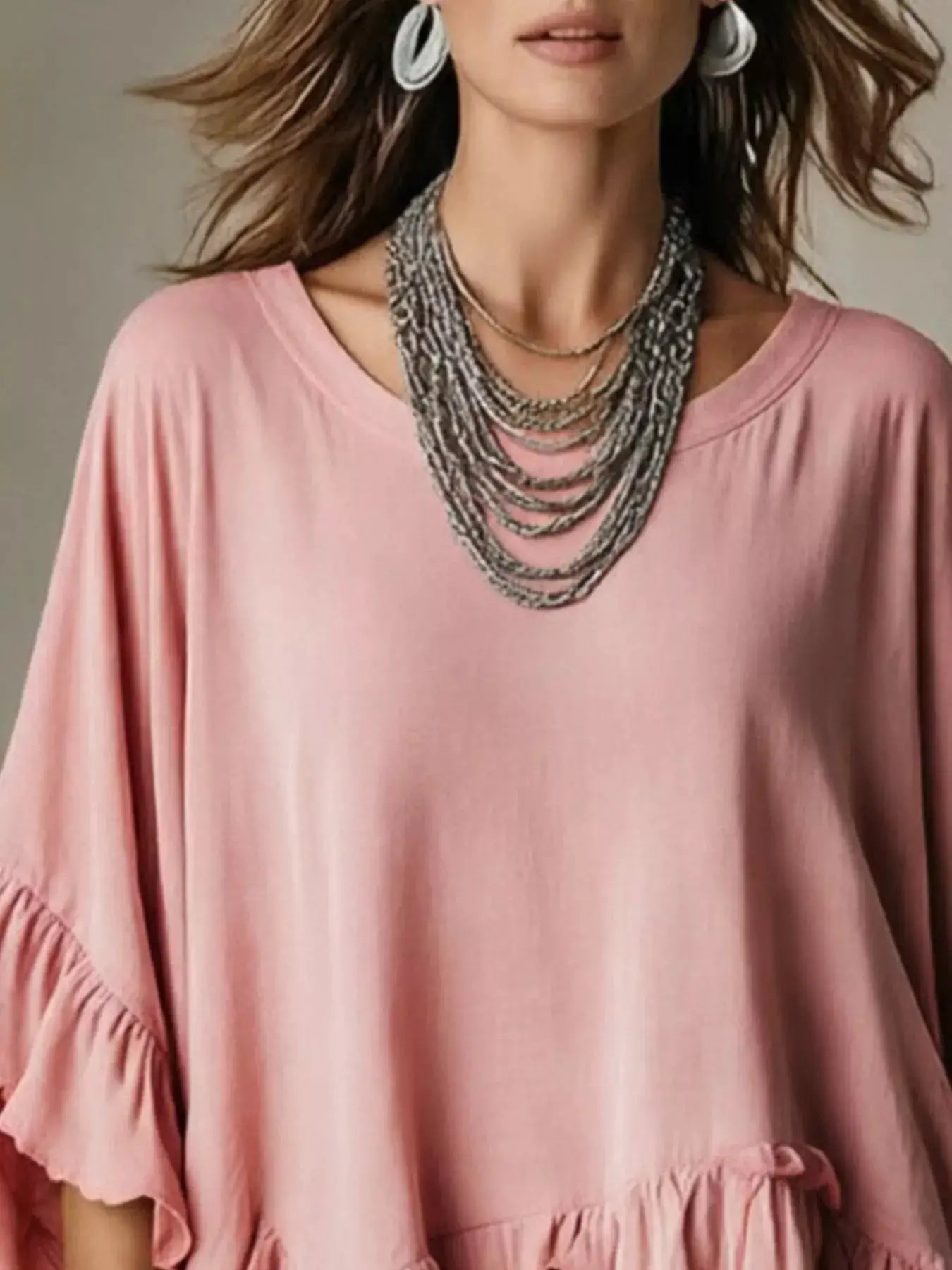 Ruffled Hem Loose Fit Top by Trendsi
