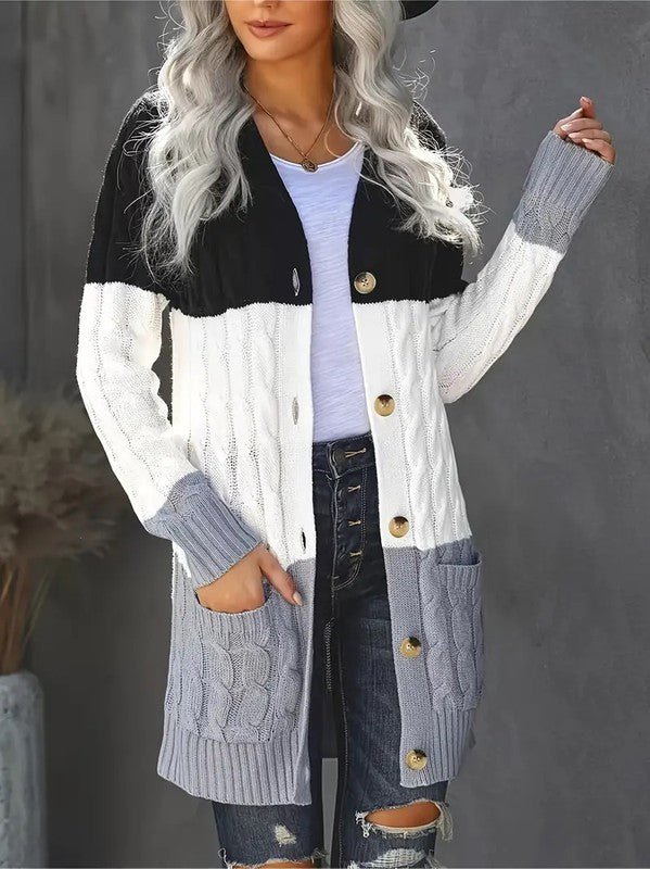 Cable knit button cardigan with pocket - Bitsy Gypsy Boutique