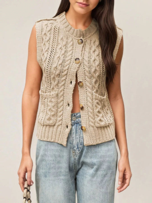 Cable-Knit Button-Down Sweater Vest - Bitsy Gypsy Boutique
