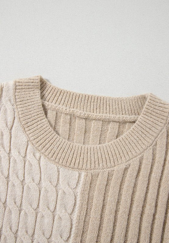 Cable - Knit Color Block Round Neck Sweater - Bitsy Gypsy Boutique