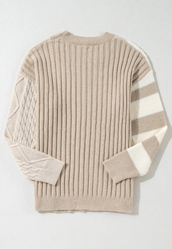 Cable - Knit Color Block Round Neck Sweater - Bitsy Gypsy Boutique