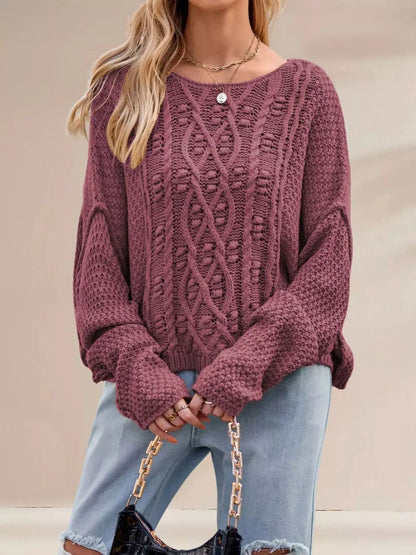 Cable Knit Dropped Shoulder Sweater by Trendsi