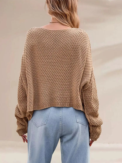 Cable Knit Dropped Shoulder Sweater by Trendsi