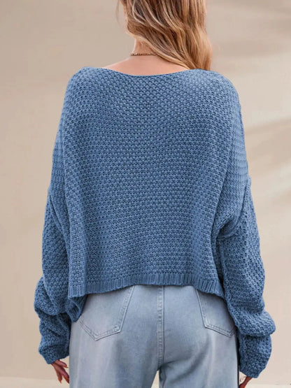 Cable Knit Dropped Shoulder Sweater by Trendsi