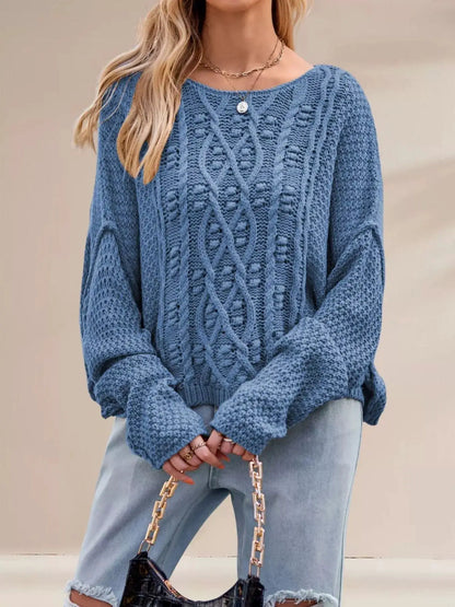 Cable Knit Dropped Shoulder Sweater by Trendsi