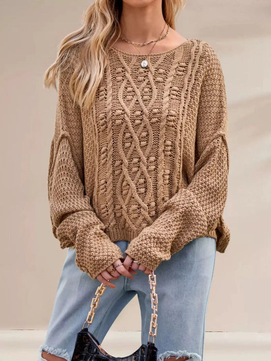 Cable Knit Dropped Shoulder Sweater by Trendsi