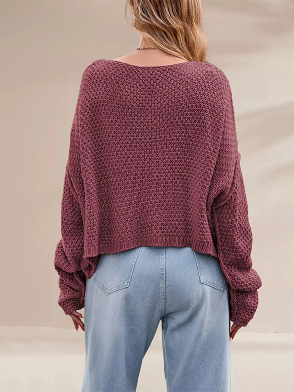 Cable Knit Dropped Shoulder Sweater by Trendsi