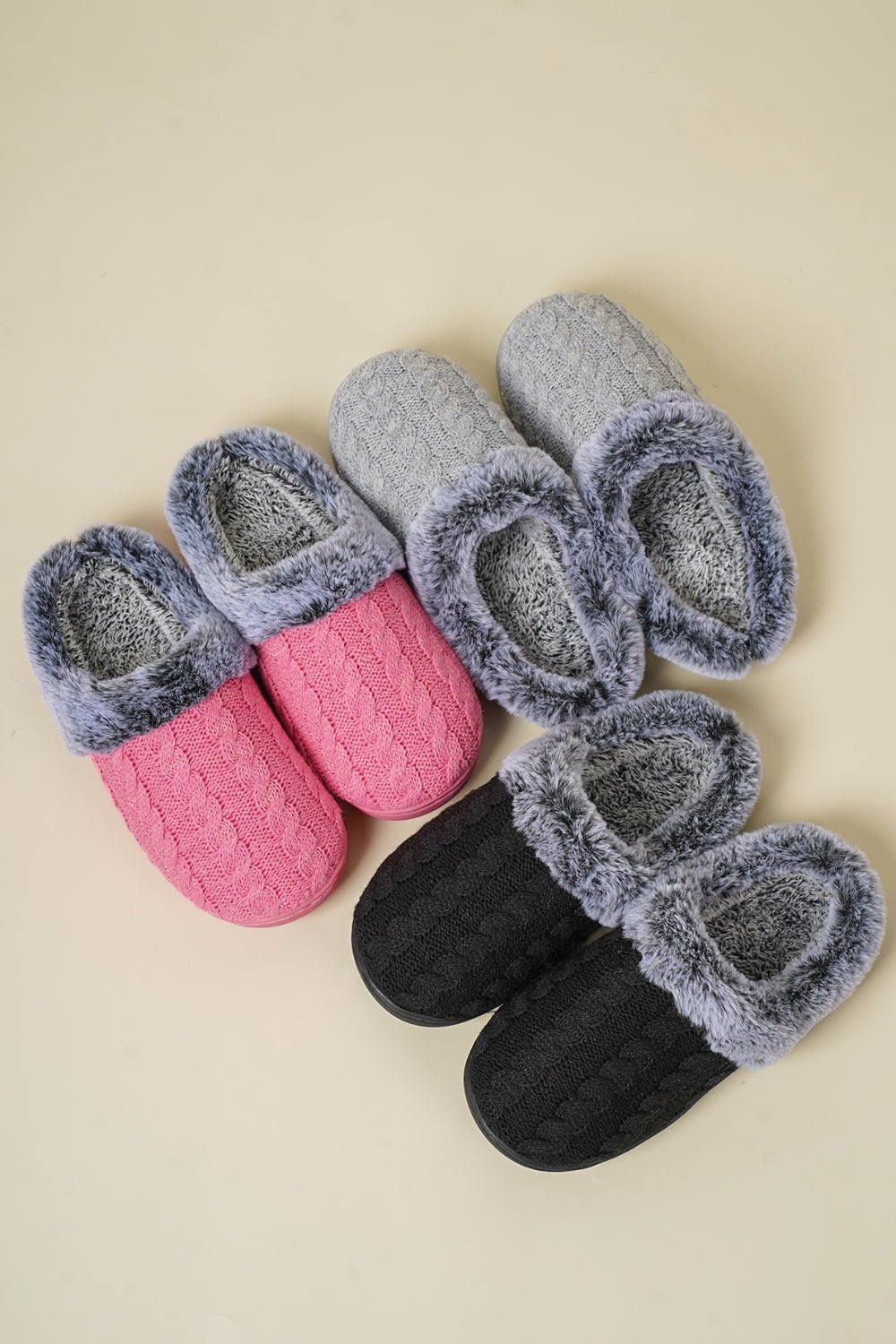 Cable - Knit Fluff Round Toe Slippers - Bitsy Gypsy Boutique