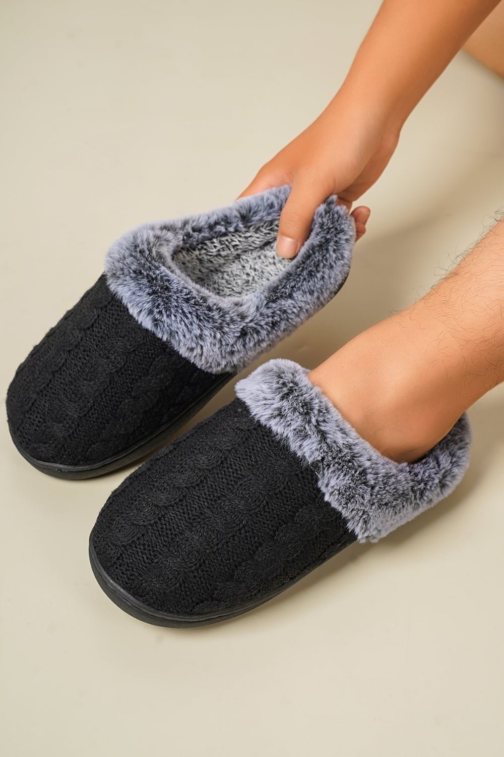 Cable - Knit Fluff Round Toe Slippers - Bitsy Gypsy Boutique