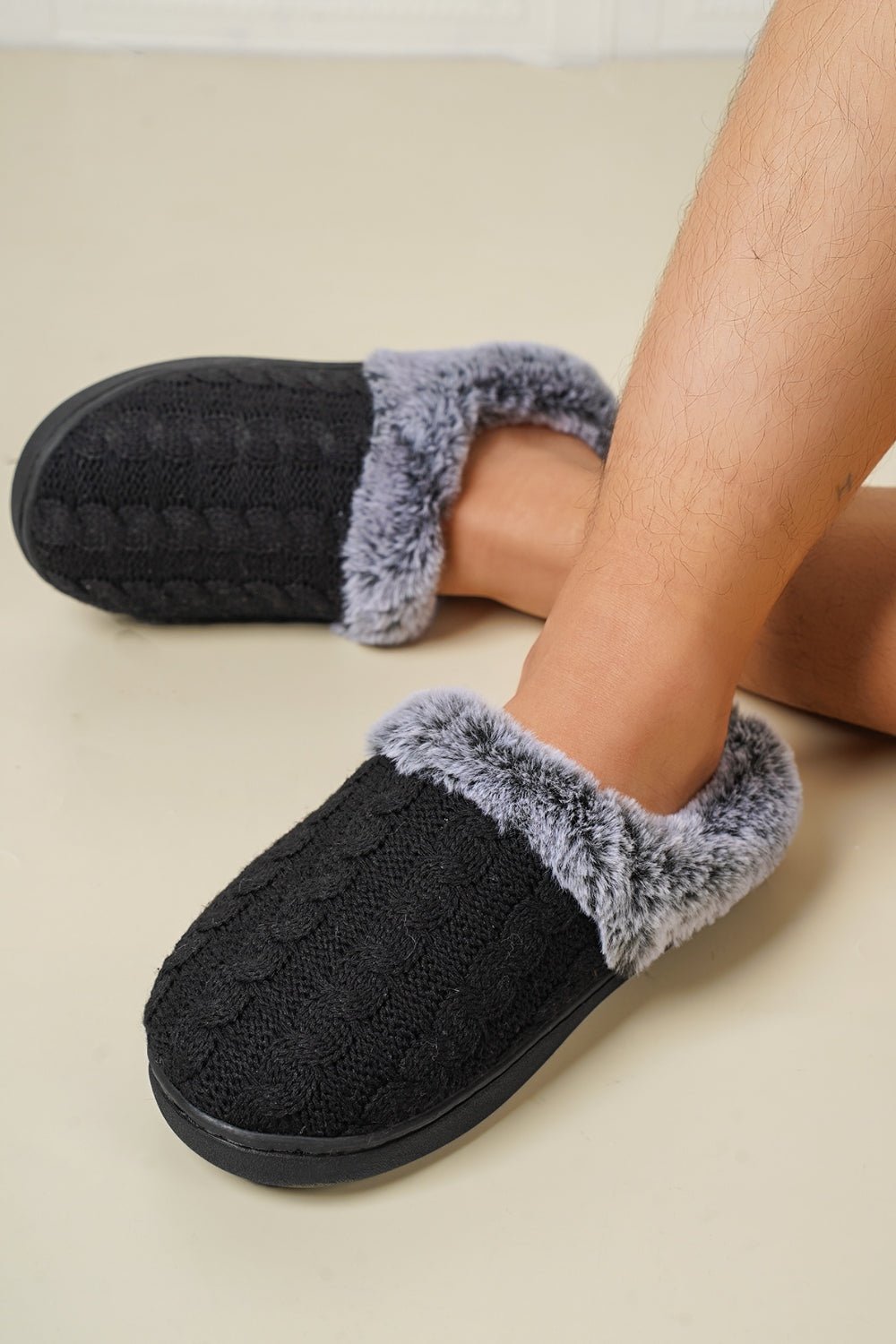 Cable - Knit Fluff Round Toe Slippers - Bitsy Gypsy Boutique