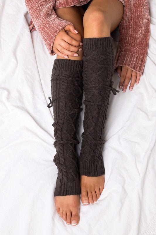 Cable Knit Long Tie Leg Warmer - Bitsy Gypsy Boutique