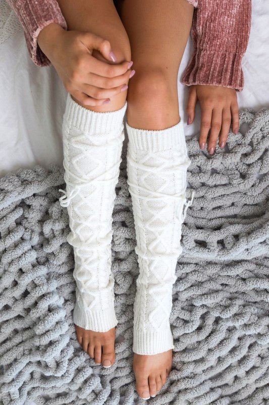 Cable Knit Long Tie Leg Warmer - Bitsy Gypsy Boutique