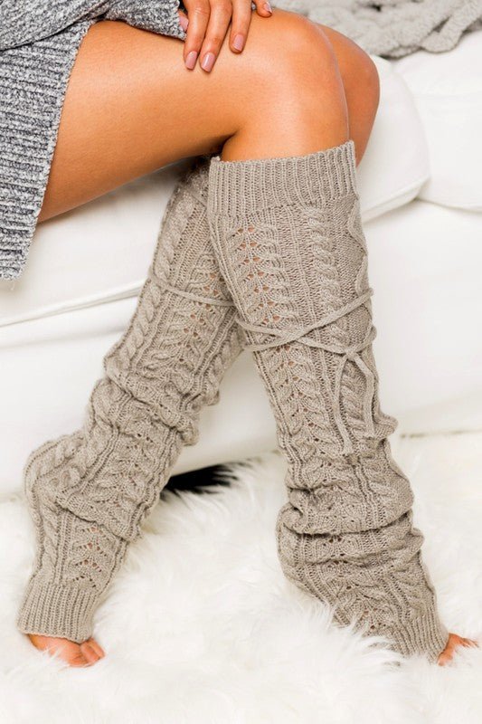 Cable Knit Long Tie Leg Warmer - Bitsy Gypsy Boutique