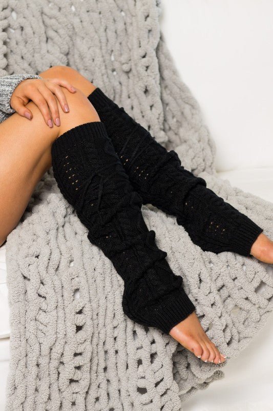 Cable Knit Long Tie Leg Warmer - Bitsy Gypsy Boutique