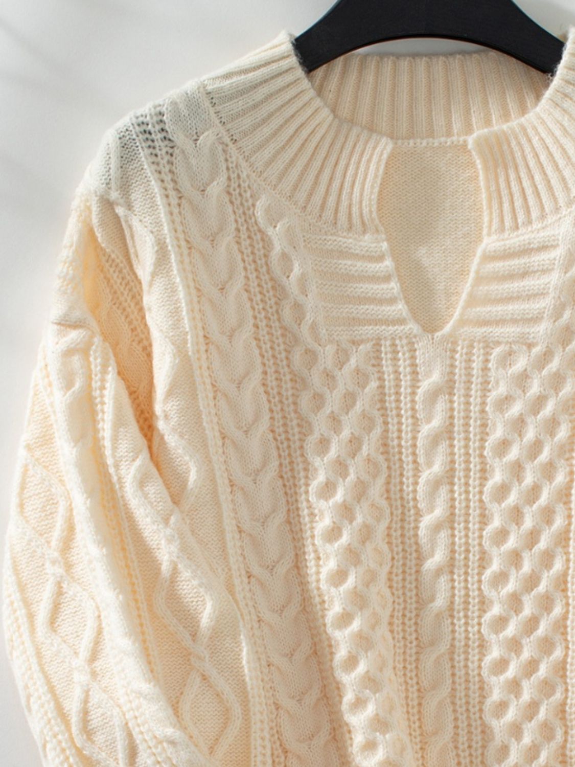 Cable - Knit Notched Long Sleeve Sweater - Bitsy Gypsy Boutique