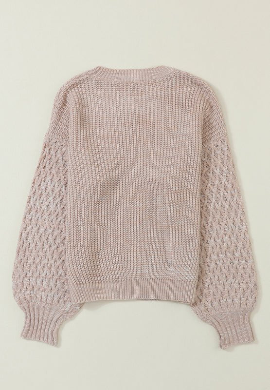 Cable - Knit Round Neck Dropped Shoulder Sweater - Bitsy Gypsy Boutique