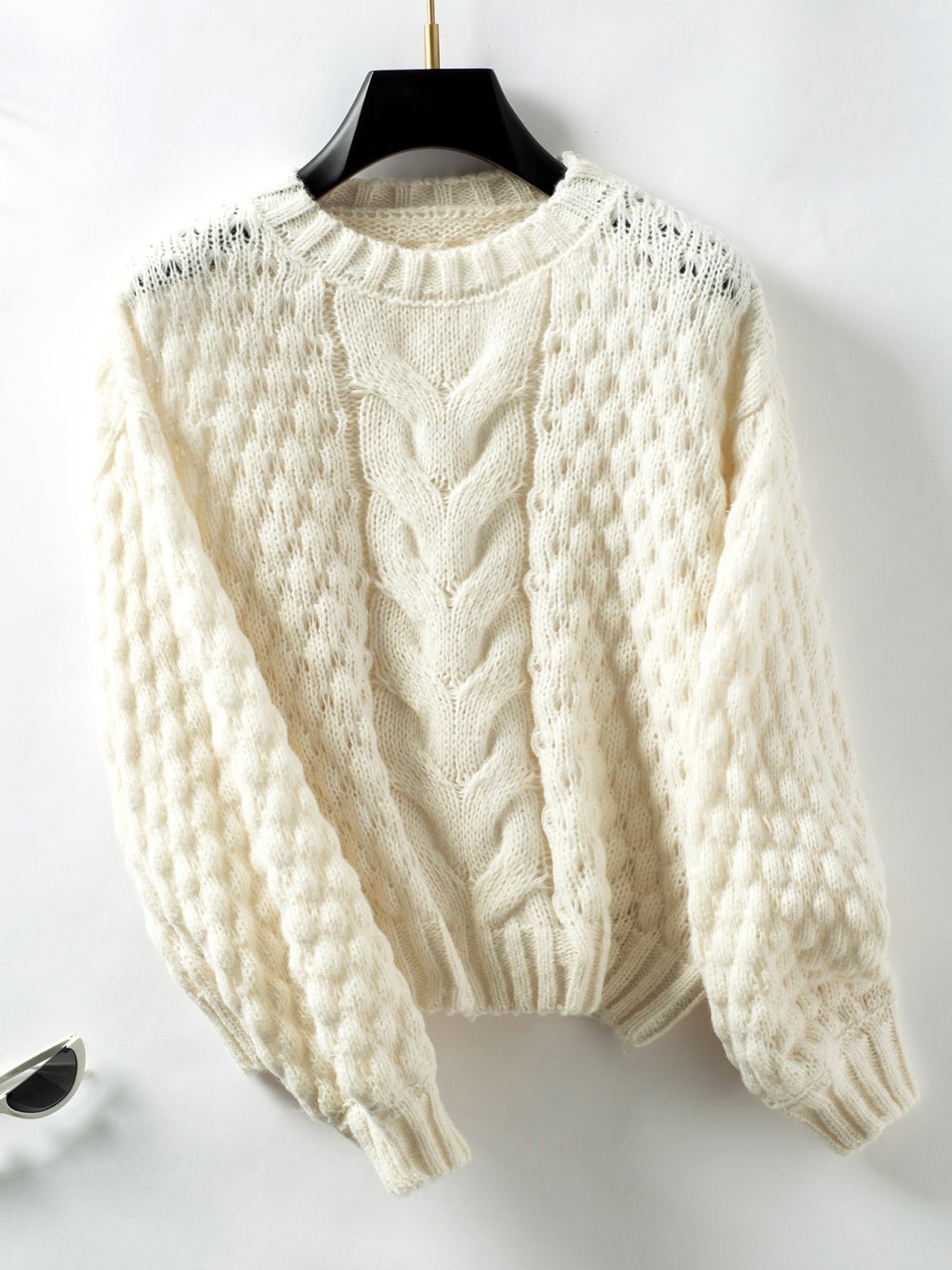 Cable - Knit Round Neck Long Sleeve Sweater - Bitsy Gypsy Boutique