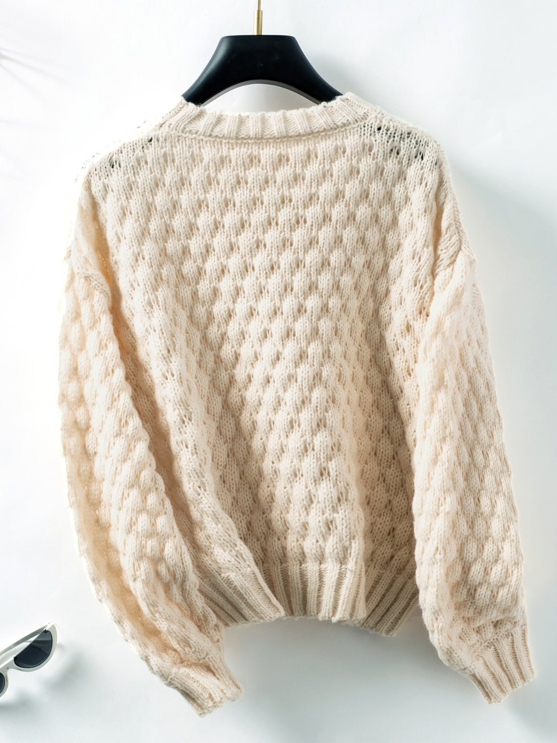 Cable - Knit Round Neck Long Sleeve Sweater - Bitsy Gypsy Boutique