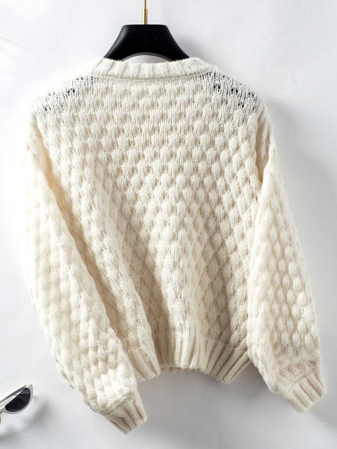 Cable - Knit Round Neck Long Sleeve Sweater - Bitsy Gypsy Boutique