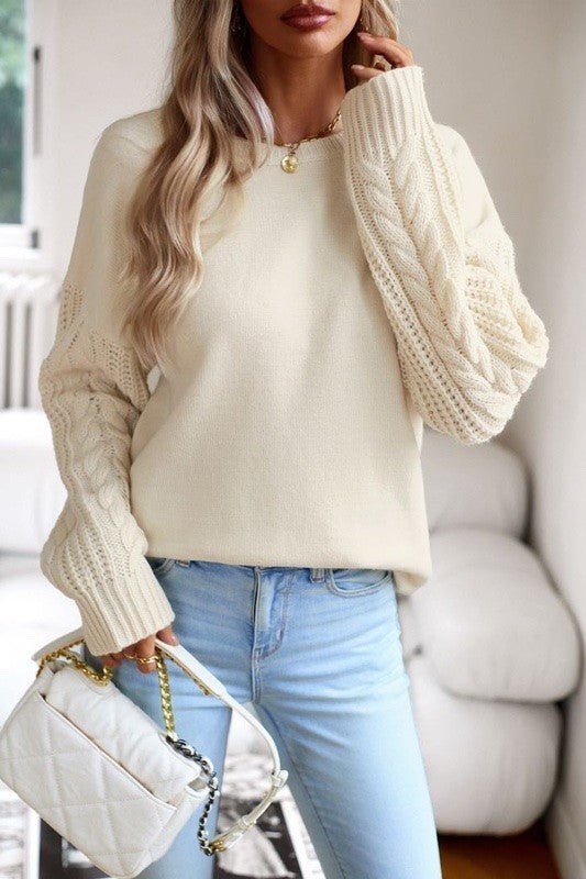 Cable knit sleeve sweater - Bitsy Gypsy Boutique