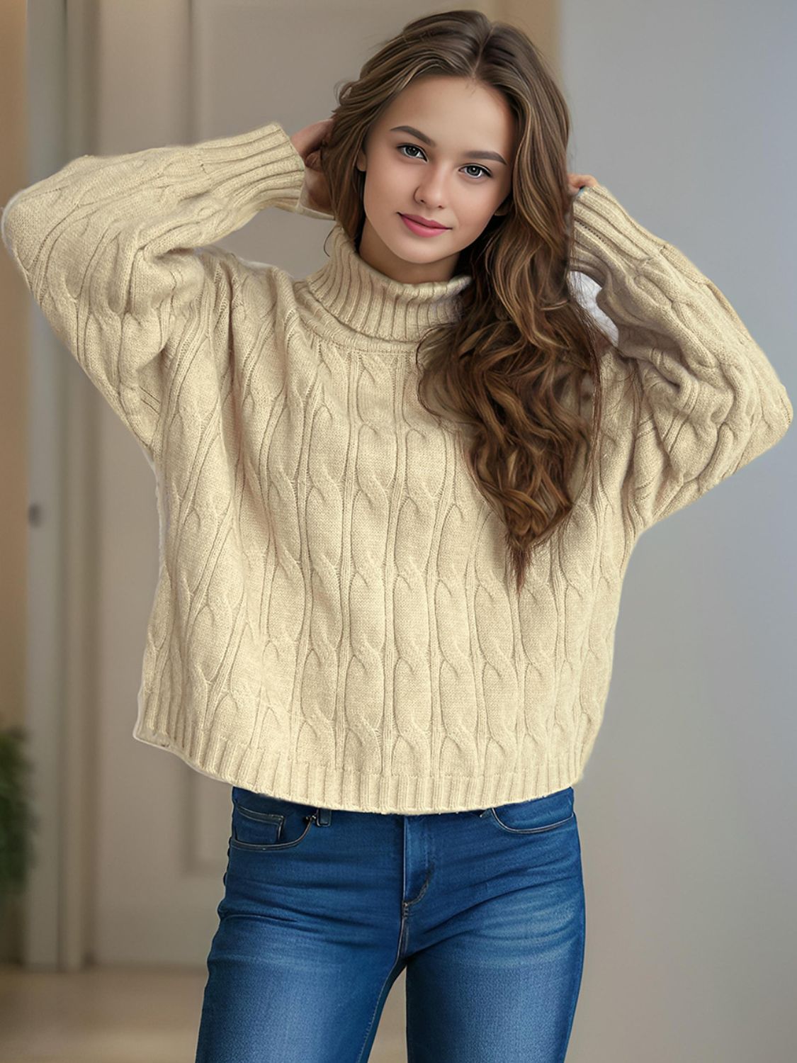 Cable - Knit Turtleneck Long Sleeve Sweater - Bitsy Gypsy Boutique