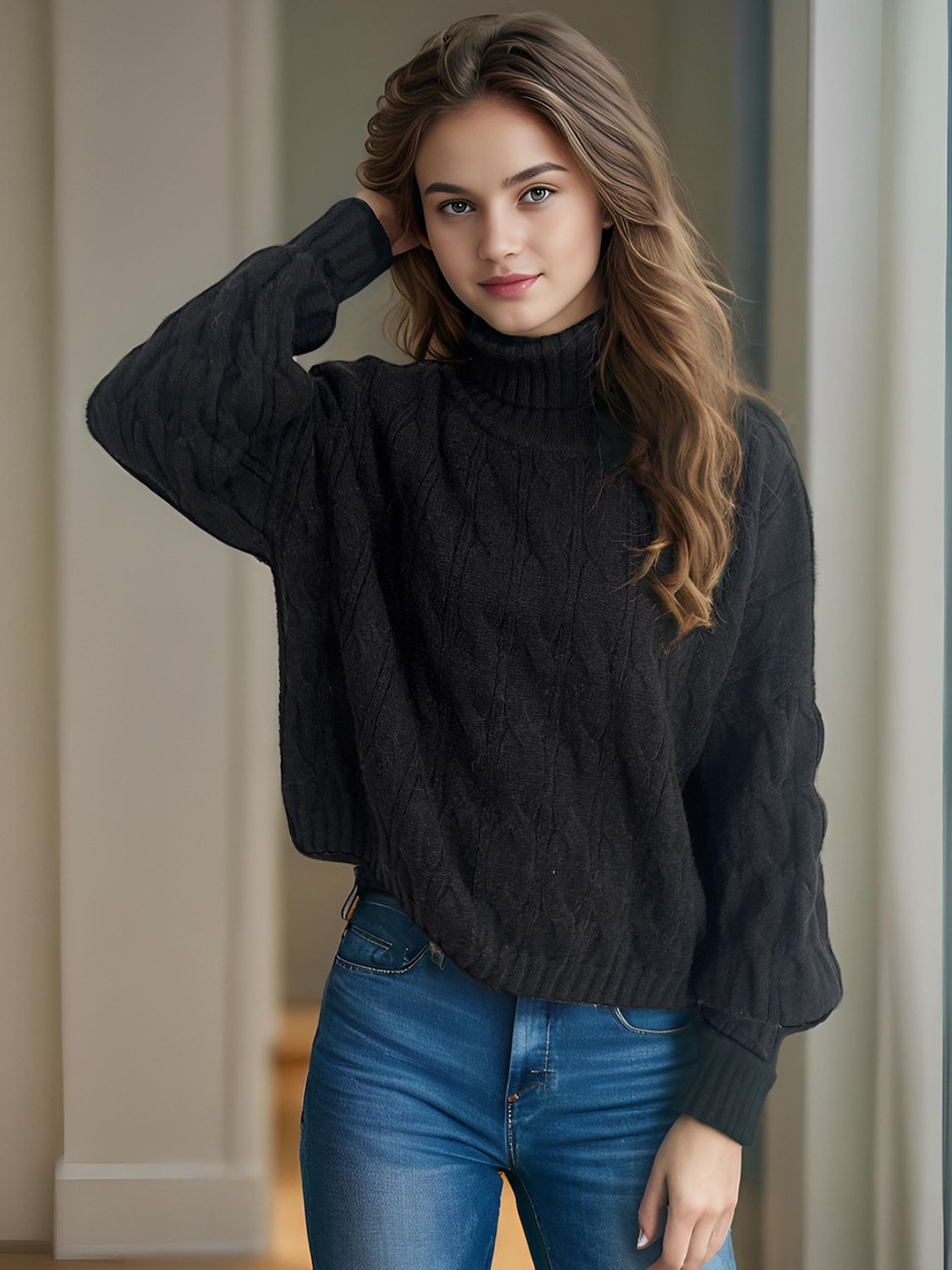 Cable - Knit Turtleneck Long Sleeve Sweater - Bitsy Gypsy Boutique