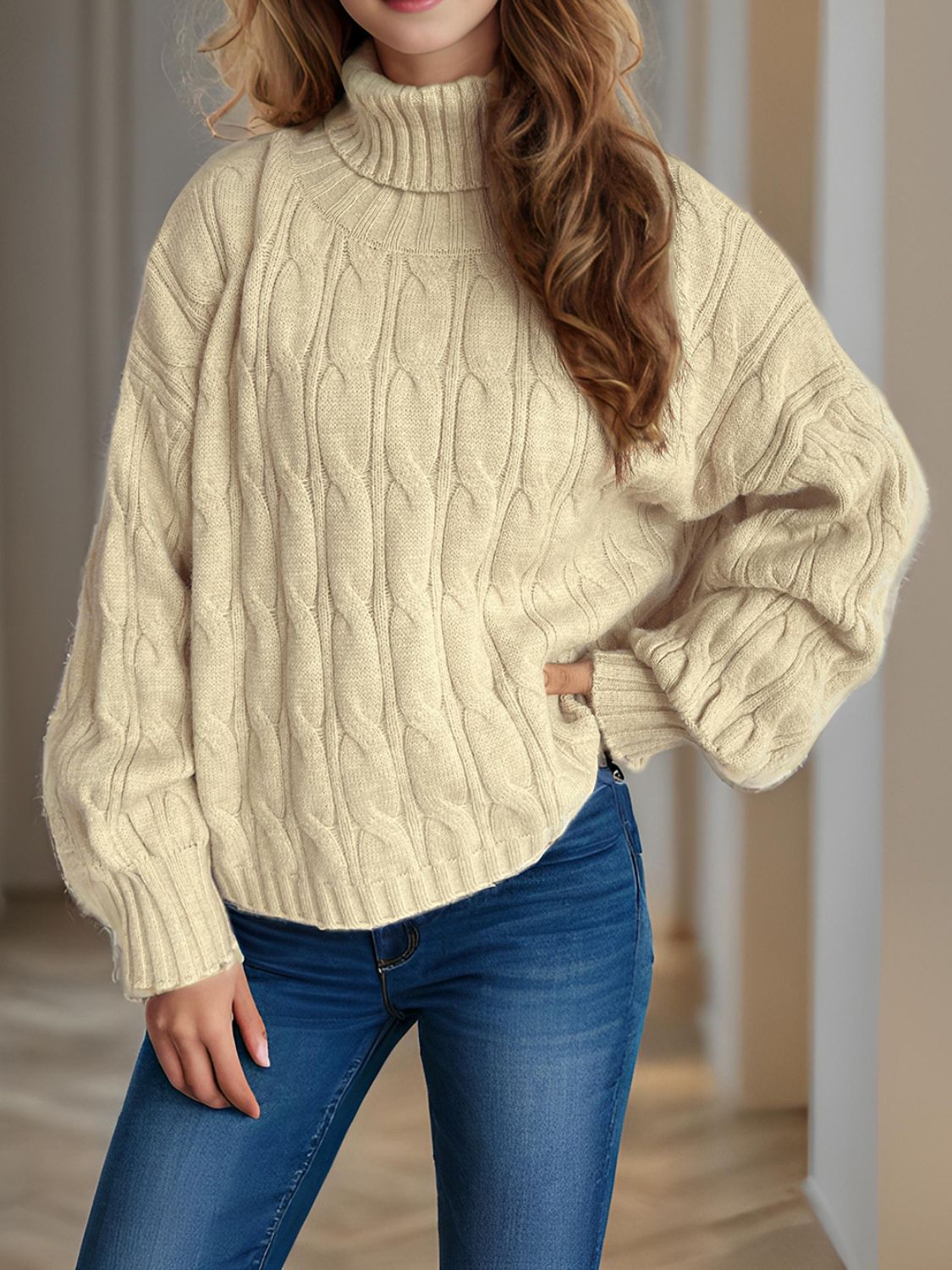 Cable - Knit Turtleneck Long Sleeve Sweater - Bitsy Gypsy Boutique