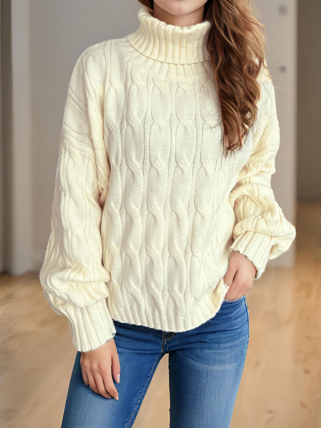 Cable - Knit Turtleneck Long Sleeve Sweater - Bitsy Gypsy Boutique