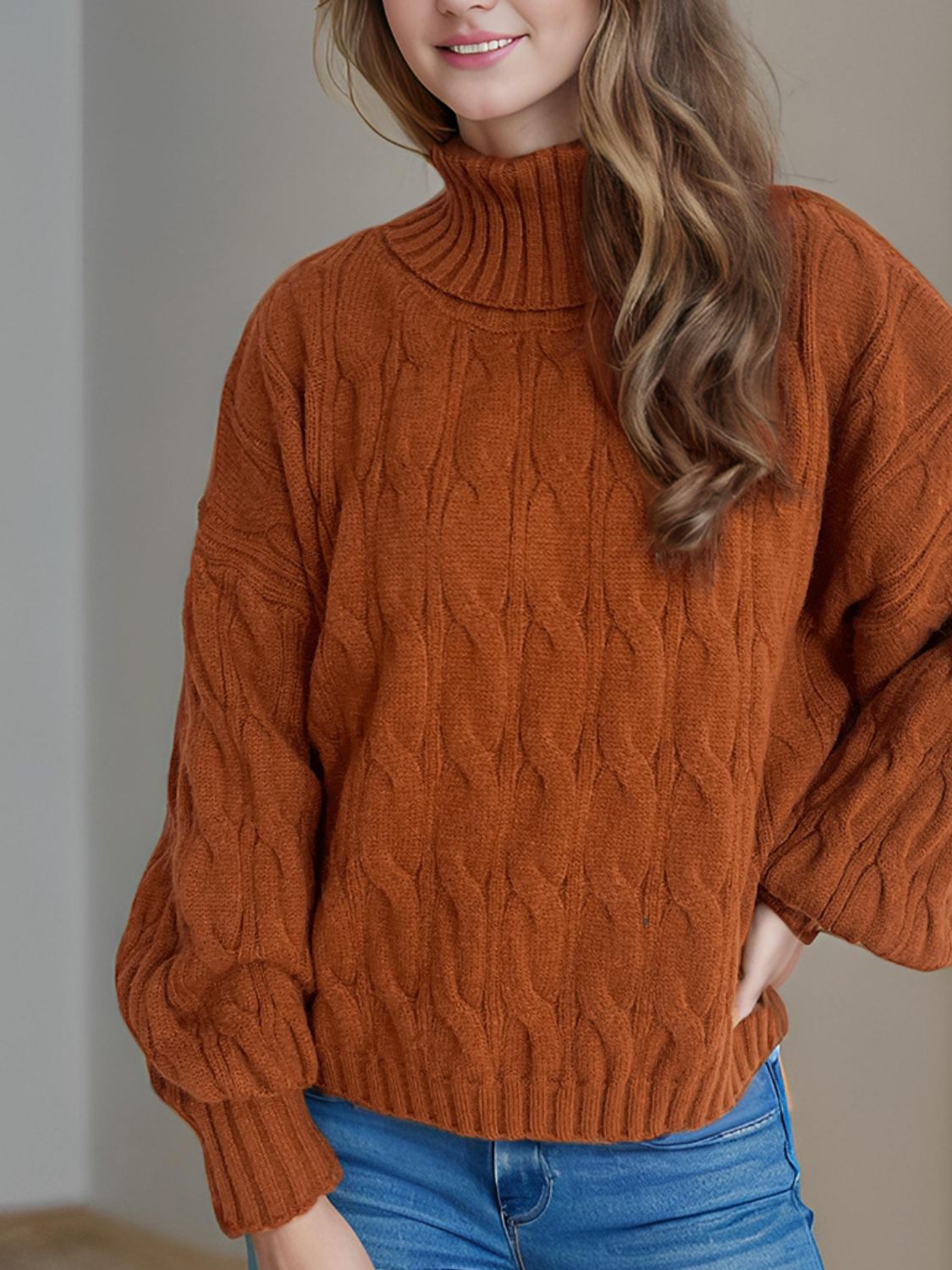 Cable - Knit Turtleneck Long Sleeve Sweater - Bitsy Gypsy Boutique