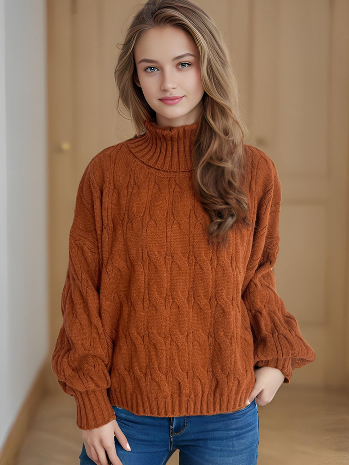 Cable - Knit Turtleneck Long Sleeve Sweater - Bitsy Gypsy Boutique